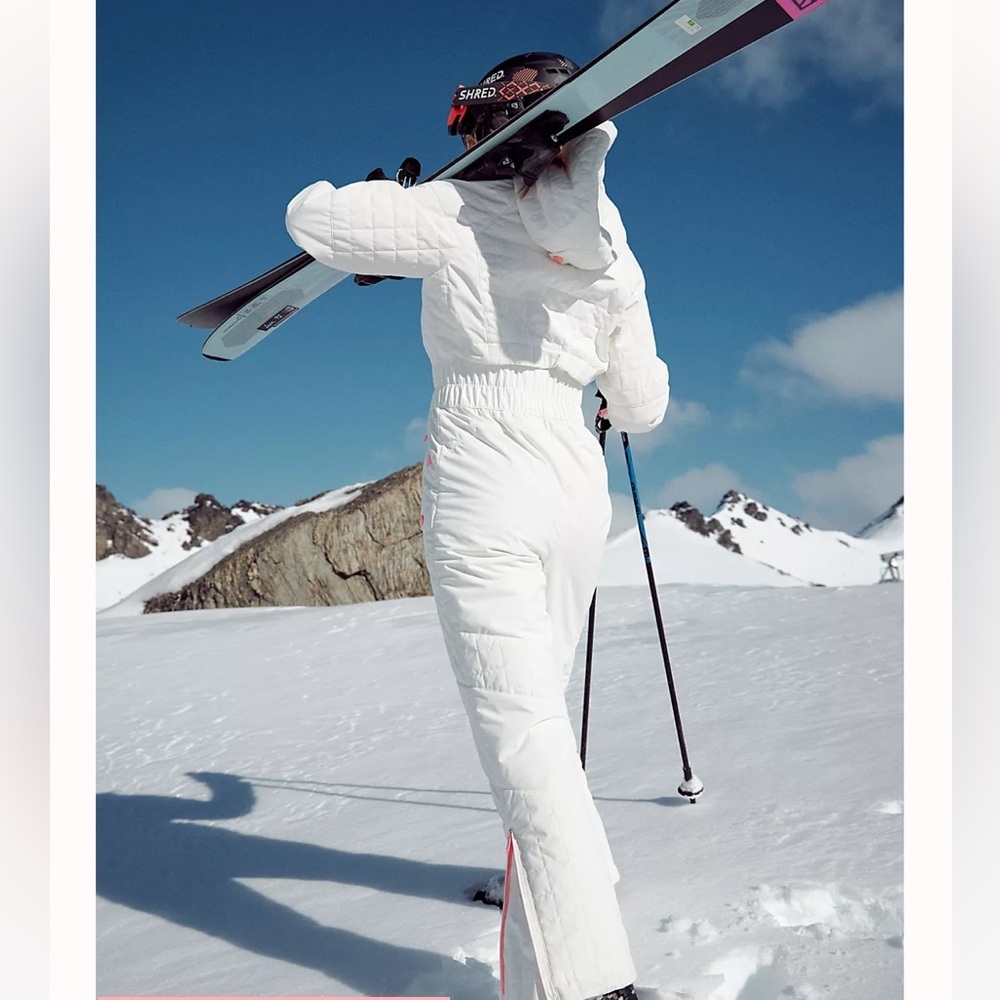 NEW FP Movement All Prepped Ski Suit Snowsuit Snow Bib White Pink Size L $698 - Picture 11 of 13